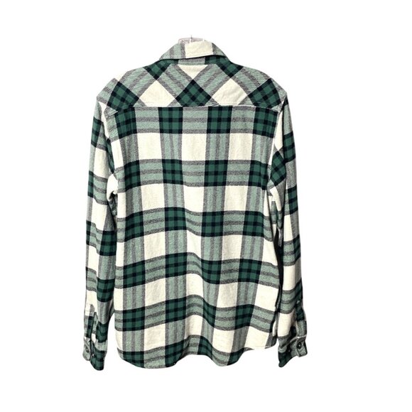 Dutch Bros Plaid Flannel Button-Up Shirt Green/White Size Medium 100% Cotton - Picture 2 of 4